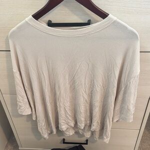American Eagle Outfitters Cream Short Sleeve Boxy Ribbed Tee